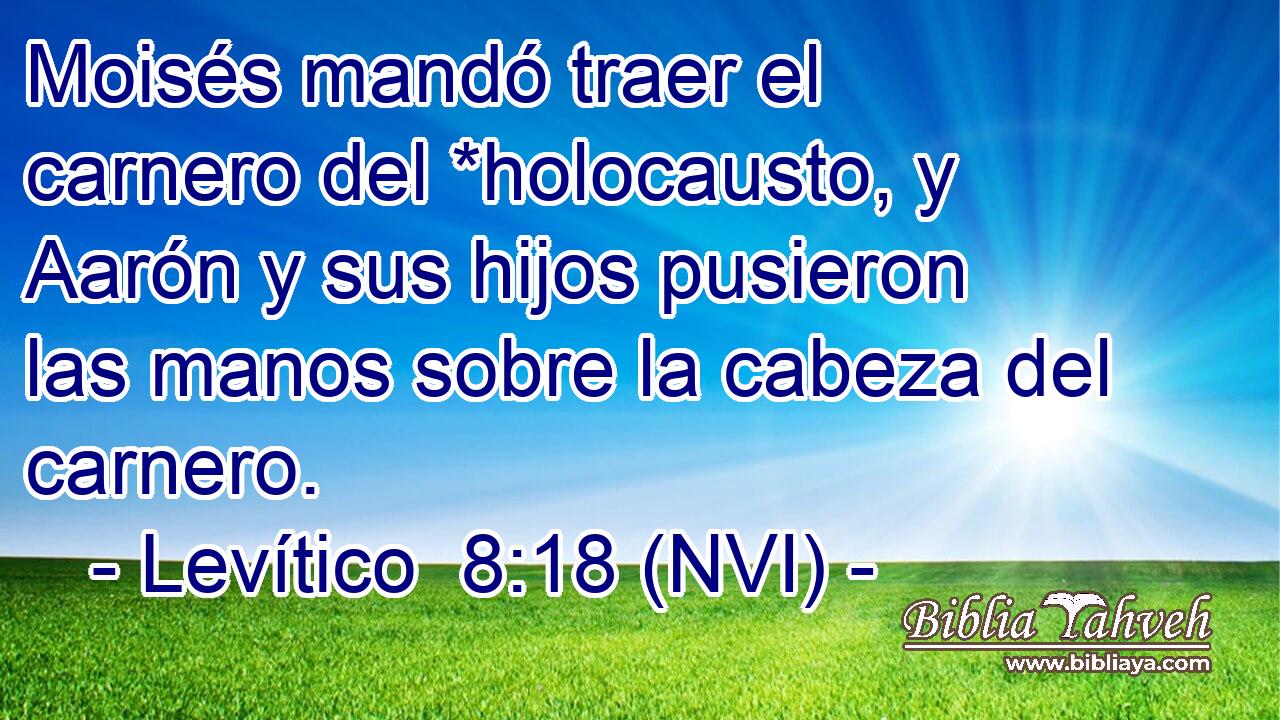  Moisés mandó traer el carnero del *holocausto, y Aarón y sus hijos pusieron las manos sobre la cabeza del carnero. 