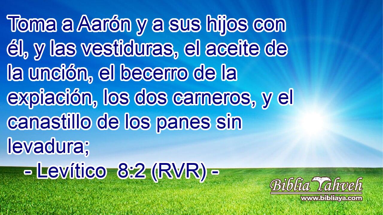 Toma a Aarón y a sus hijos con él, y las vestiduras, el aceite de la unción, el becerro de la expiación, los dos carneros, y el canastillo de los panes sin levadura;