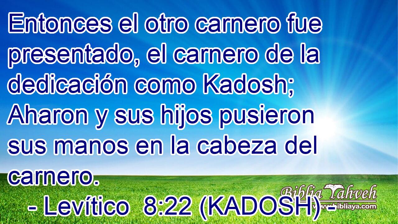  Entonces el otro carnero fue presentado, el carnero de la dedicación como Kadosh; Aharon y sus hijos pusieron sus manos en la cabeza del carnero. 