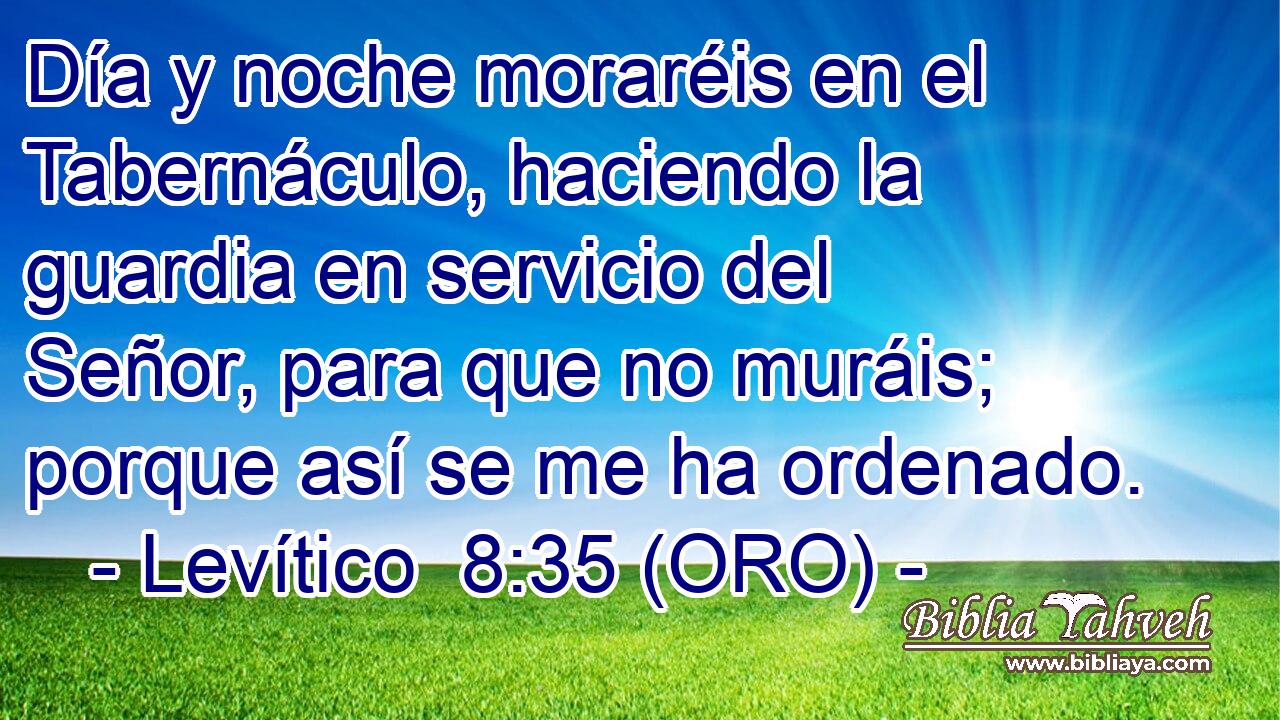  Día y noche moraréis en el Tabernáculo, haciendo la guardia en servicio del Señor, para que no muráis; porque así se me ha ordenado. 