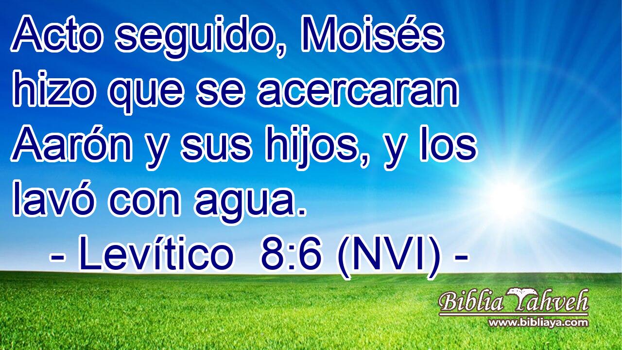  Acto seguido, Moisés hizo que se acercaran Aarón y sus hijos, y los lavó con agua. 