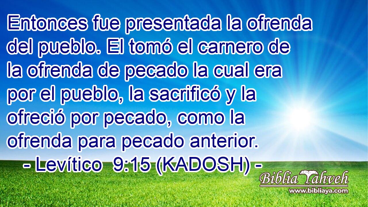  Entonces fue presentada la ofrenda del pueblo. El tomó el carnero de la ofrenda de pecado la cual era por el pueblo, la sacrificó y la ofreció por pecado, como la ofrenda para pecado anterior. 