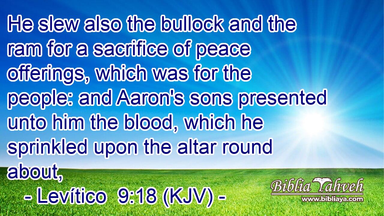 He slew also the bullock and the ram for a sacrifice of peace offerings, which was for the people: and Aaron's sons presented unto him the blood, which he sprinkled upon the altar round about,