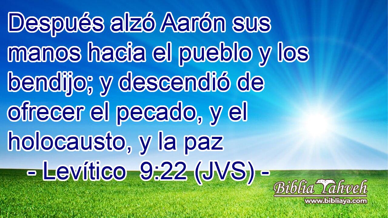Después alzó Aarón sus manos hacia el pueblo y los bendijo; y descendió de ofrecer el pecado, y el holocausto, y la paz