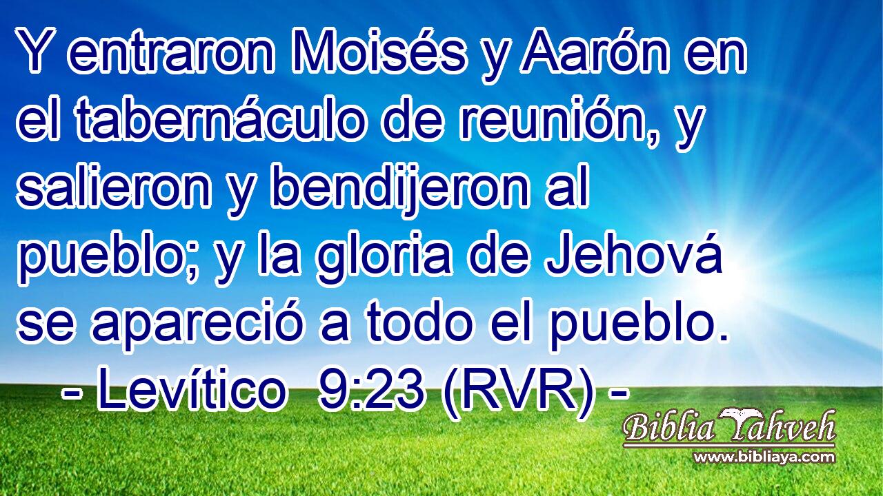 Y entraron Moisés y Aarón en el tabernáculo de reunión, y salieron y bendijeron al pueblo; y la gloria de Jehová se apareció a todo el pueblo.