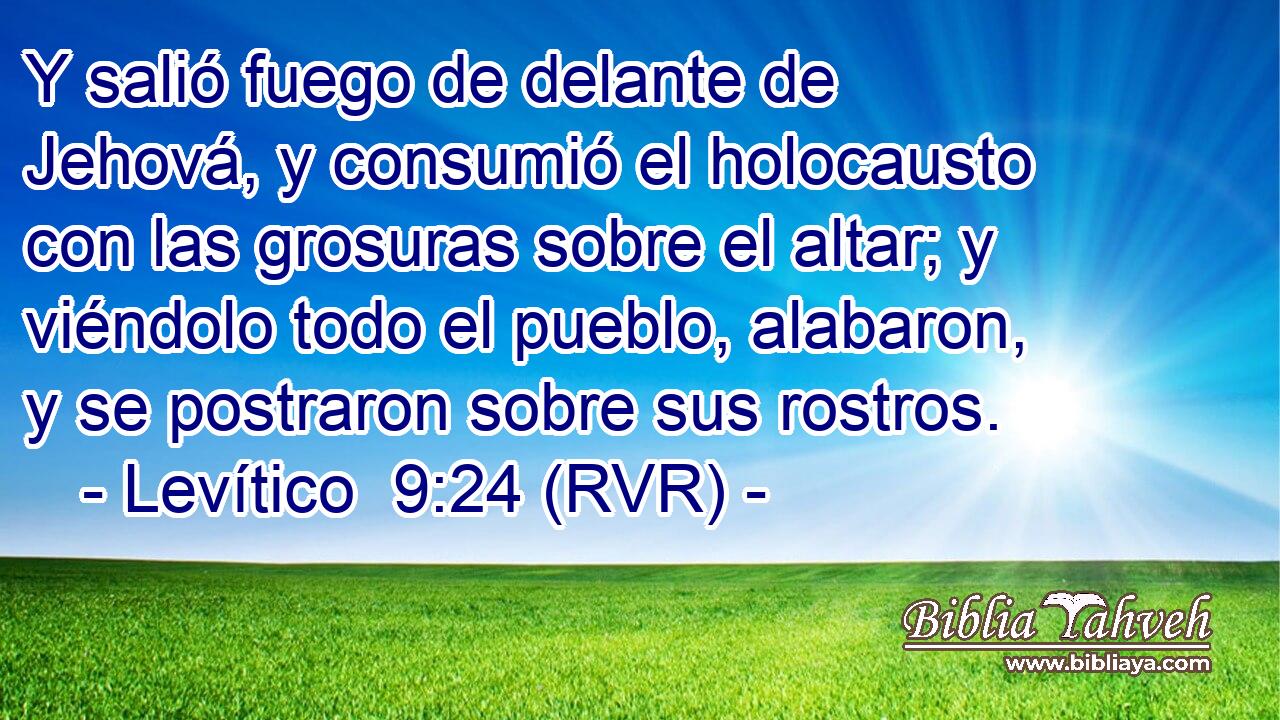 Y salió fuego de delante de Jehová, y consumió el holocausto con las grosuras sobre el altar; y viéndolo todo el pueblo, alabaron, y se postraron sobre sus rostros.