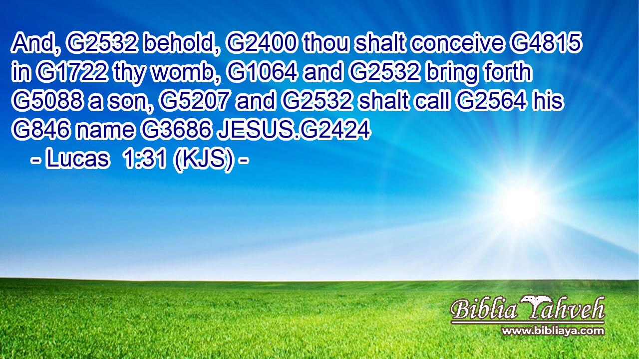 And, G2532 behold, G2400 thou shalt conceive G4815 in G1722 thy womb, G1064 and G2532 bring forth G5088 a son, G5207 and G2532 shalt call G2564 his G846 name G3686 JESUS.G2424