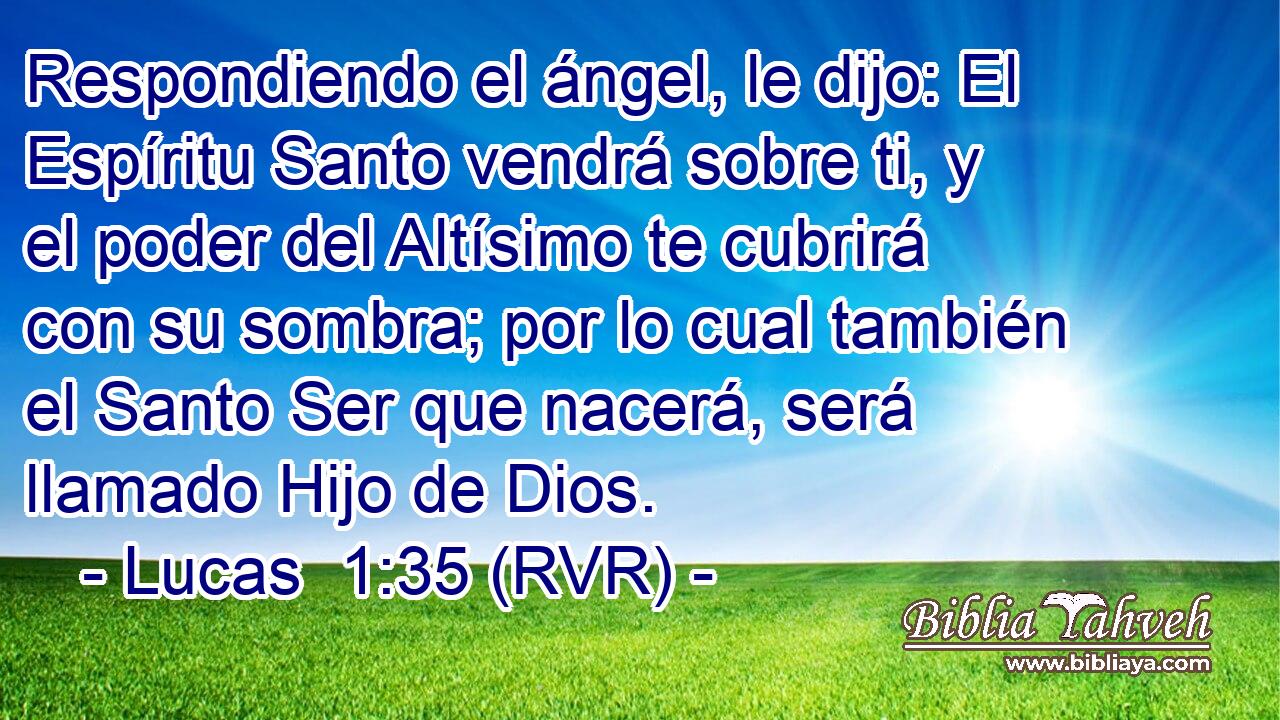 Respondiendo el ángel, le dijo: El Espíritu Santo vendrá sobre ti, y el poder del Altísimo te cubrirá con su sombra; por lo cual también el Santo Ser que nacerá, será llamado Hijo de Dios.