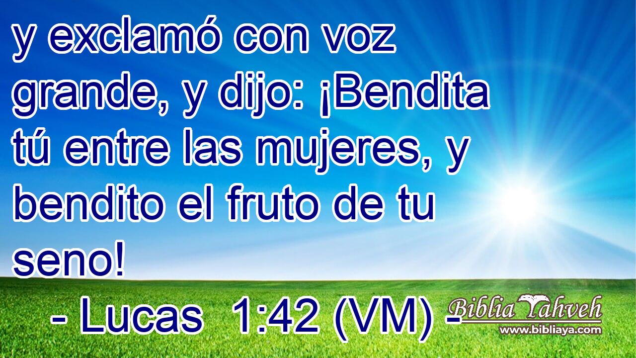  y exclamó con voz grande, y dijo: ¡Bendita tú entre las mujeres, y bendito el fruto de tu seno! 