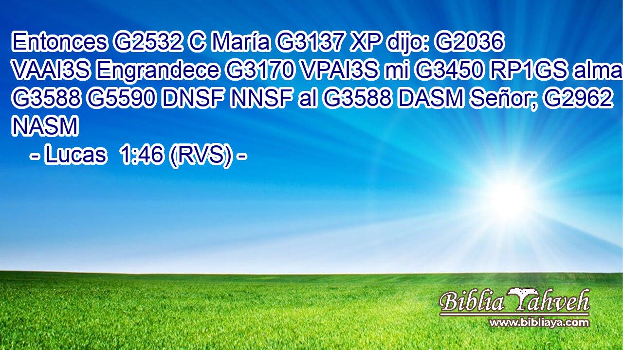 Entonces G2532 C María G3137 XP dijo: G2036 VAAI3S Engrandece G3170 VPAI3S mi G3450 RP1GS alma G3588 G5590 DNSF NNSF al G3588 DASM Señor; G2962 NASM 