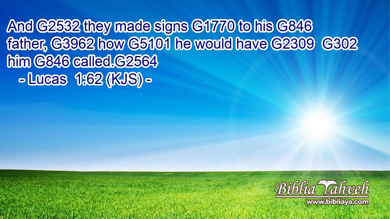 And G2532 they made signs G1770 to his G846 father, G3962 how G5101 he would have G2309  G302 him G846 called.G2564