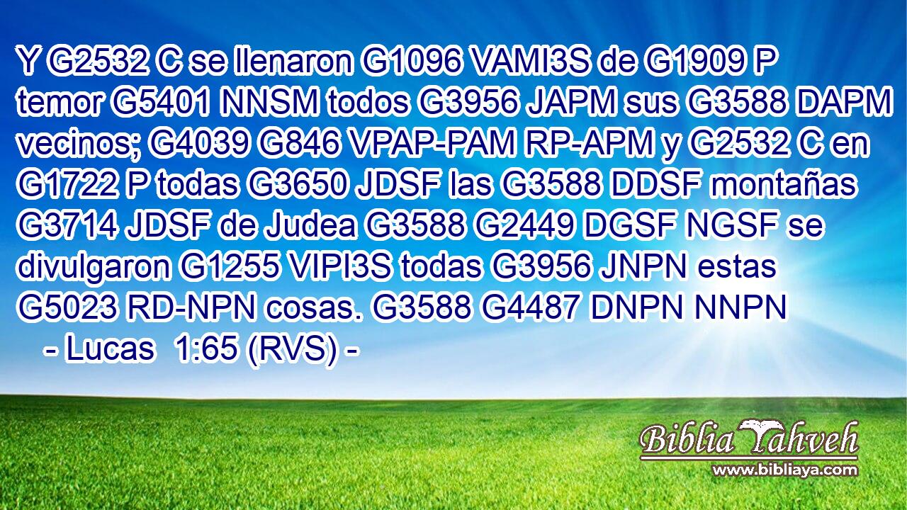 Y G2532 C se llenaron G1096 VAMI3S de G1909 P temor G5401 NNSM todos G3956 JAPM sus G3588 DAPM vecinos; G4039 G846 VPAP-PAM RP-APM y G2532 C en G1722 P todas G3650 JDSF las G3588 DDSF montañas G3714 JDSF de Judea G3588 G2449 DGSF NGSF se divulgaron G1255 VIPI3S todas G3956 JNPN estas G5023 RD-NPN cosas. G3588 G4487 DNPN NNPN 