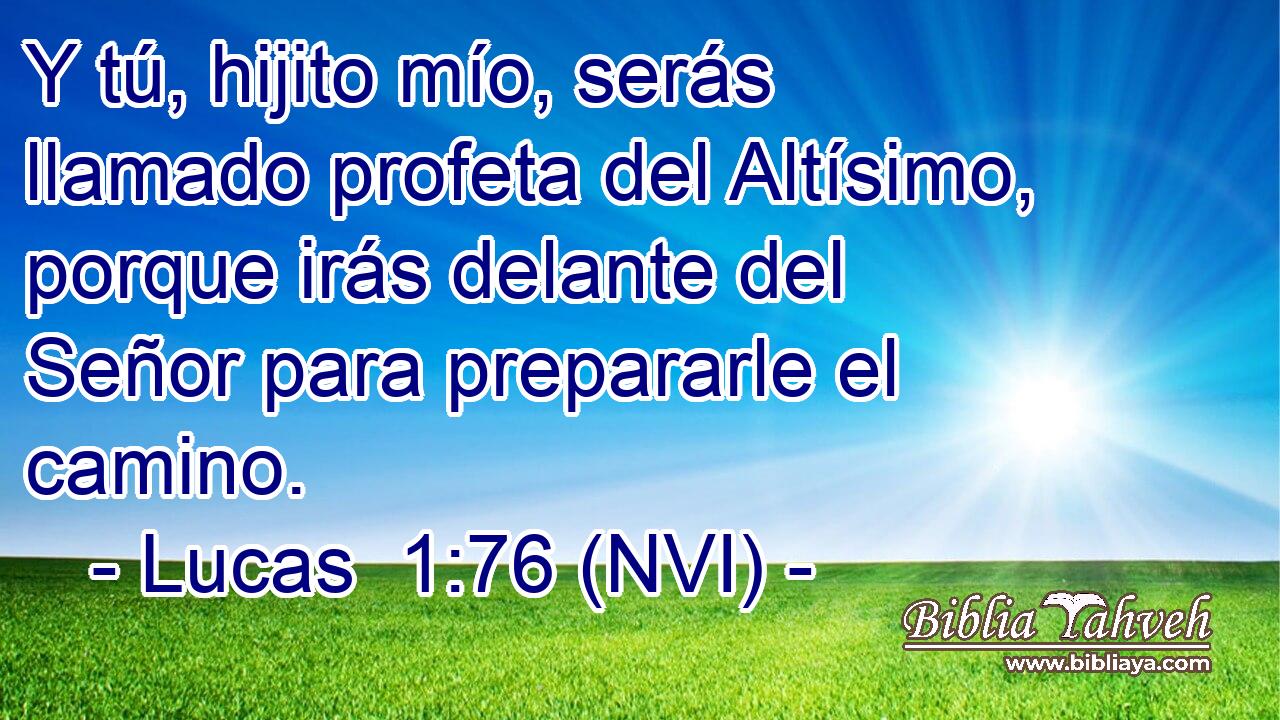  Y tú, hijito mío, serás llamado profeta del Altísimo, porque irás delante del Señor para prepararle el camino. 