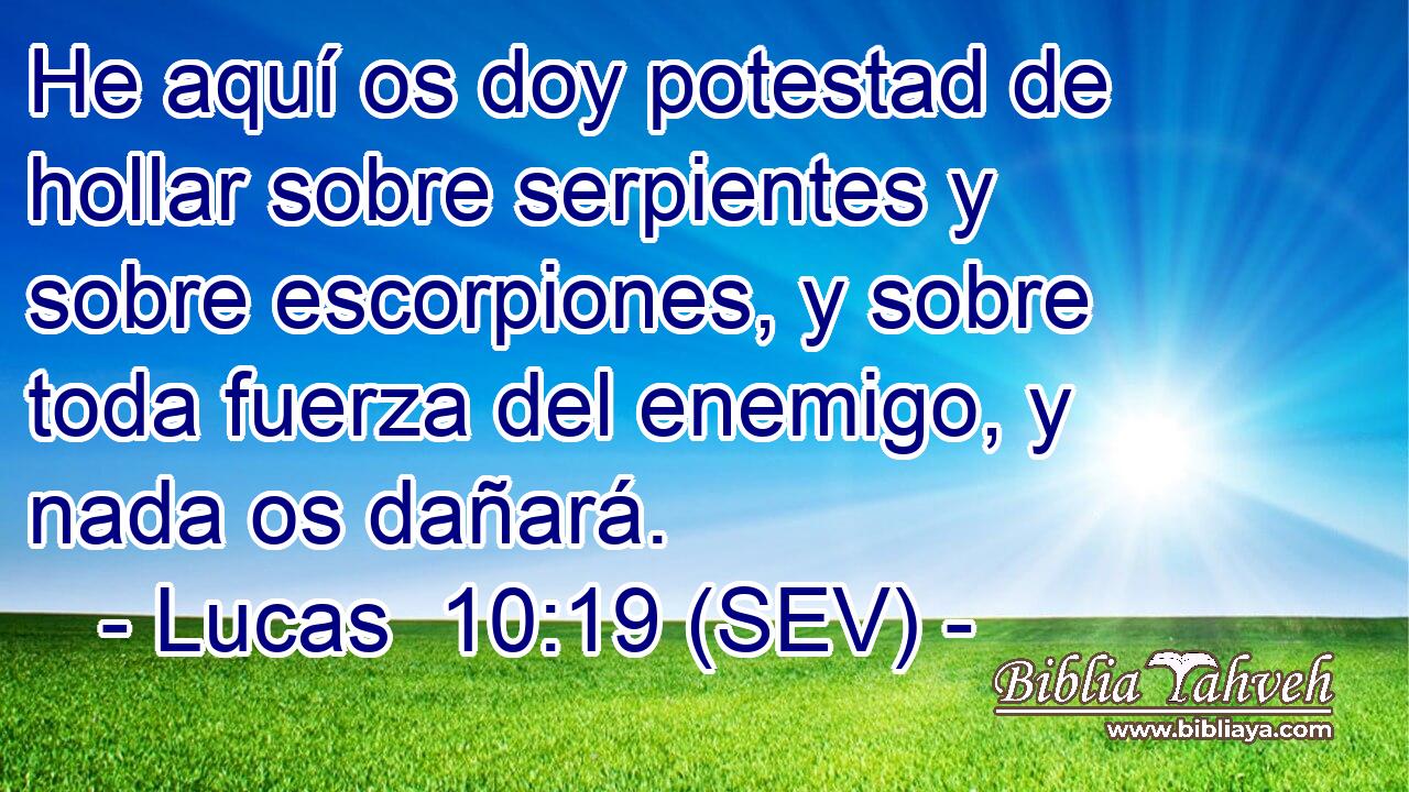 He aquí os doy potestad de hollar sobre serpientes y sobre escorpiones, y sobre toda fuerza del enemigo, y nada os dañará.
