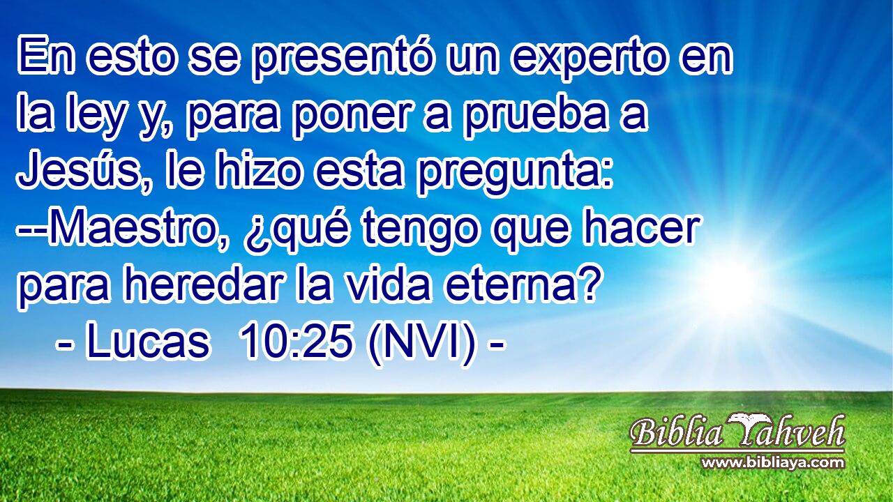  En esto se presentó un experto en la ley y, para poner a prueba a Jesús, le hizo esta pregunta: --Maestro, ¿qué tengo que hacer para heredar la vida eterna? 