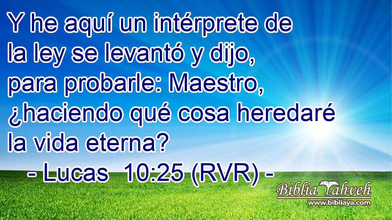 Y he aquí un intérprete de la ley se levantó y dijo, para probarle: Maestro, ¿haciendo qué cosa heredaré la vida eterna?