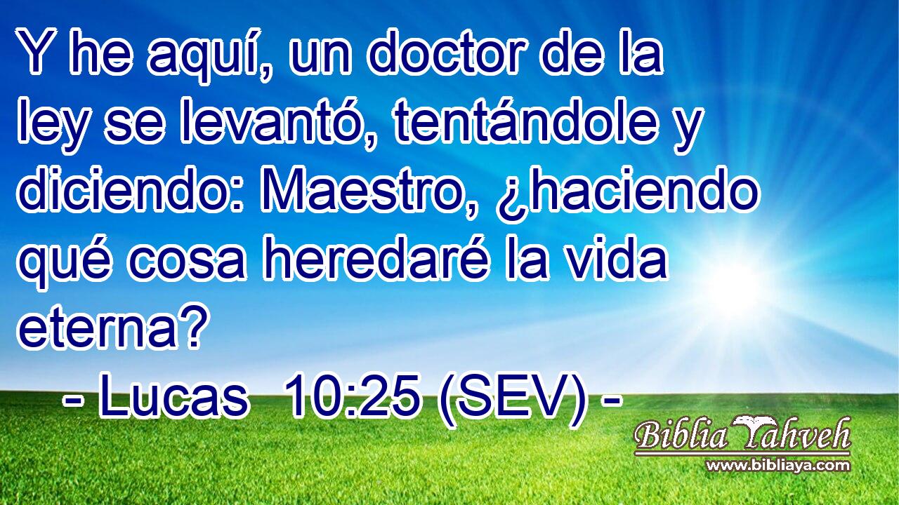 Y he aquí, un doctor de la ley se levantó, tentándole y diciendo: Maestro, ¿haciendo qué cosa heredaré la vida eterna?