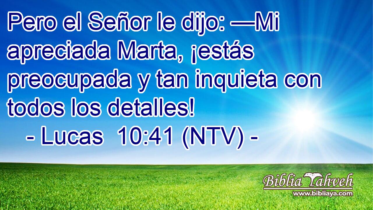 Pero el Señor le dijo: —Mi apreciada Marta, ¡estás preocupada y tan inquieta con todos los detalles!