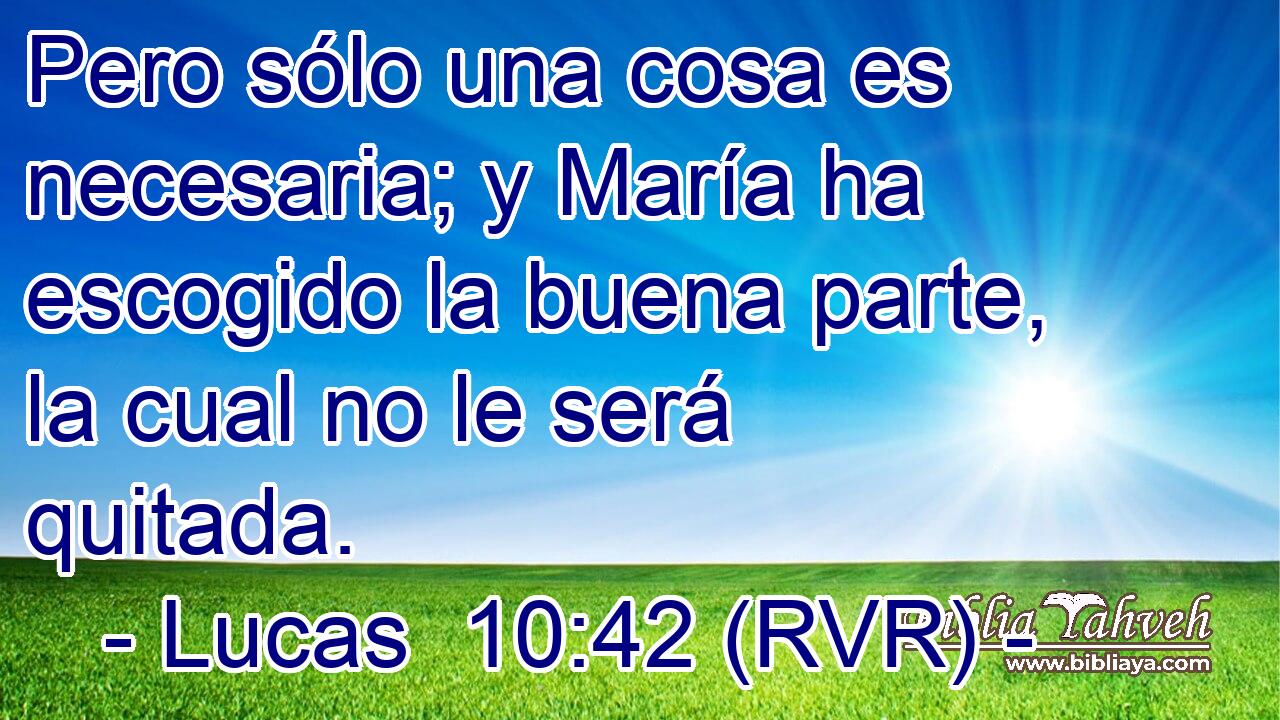 Pero sólo una cosa es necesaria; y María ha escogido la buena parte, la cual no le será quitada.