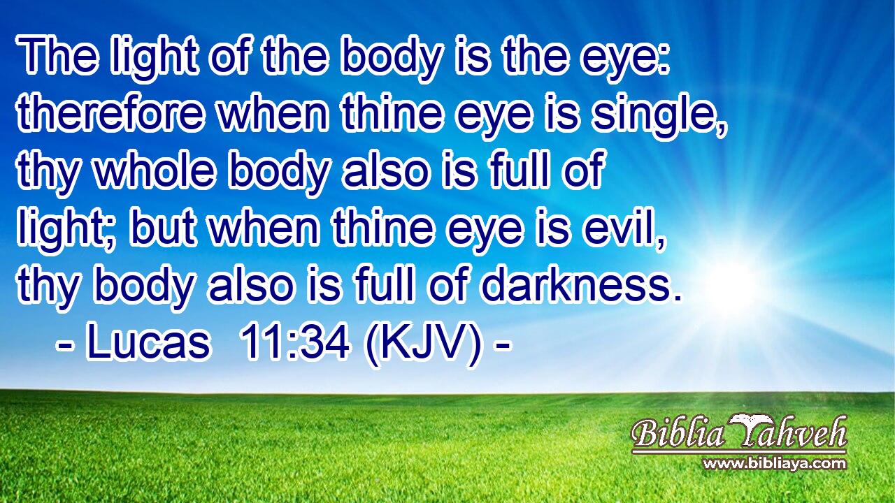 The light of the body is the eye: therefore when thine eye is single, thy whole body also is full of light; but when thine eye is evil, thy body also is full of darkness.