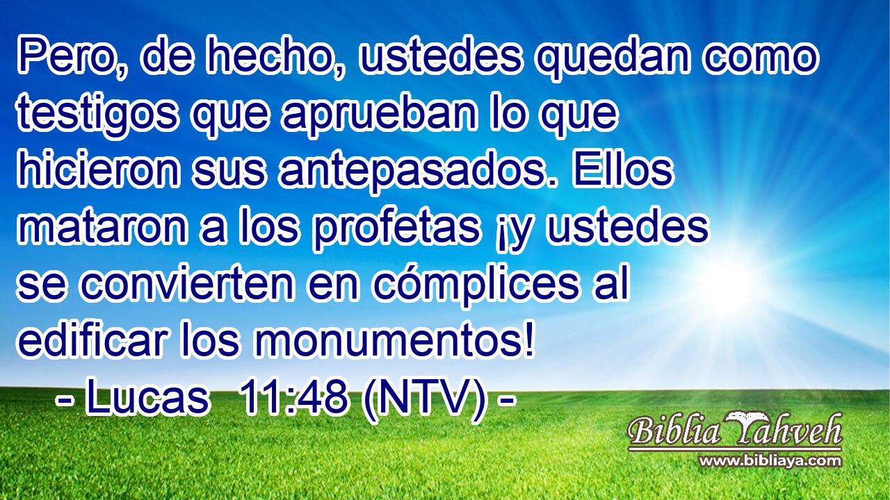 Pero, de hecho, ustedes quedan como testigos que aprueban lo que hicieron sus antepasados. Ellos mataron a los profetas ¡y ustedes se convierten en cómplices al edificar los monumentos!