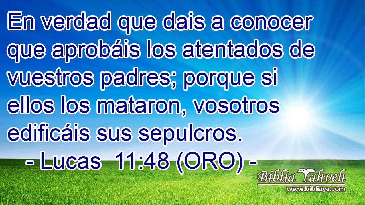  En verdad que dais a conocer que aprobáis los atentados de vuestros padres; porque si ellos los mataron, vosotros edificáis sus sepulcros. 