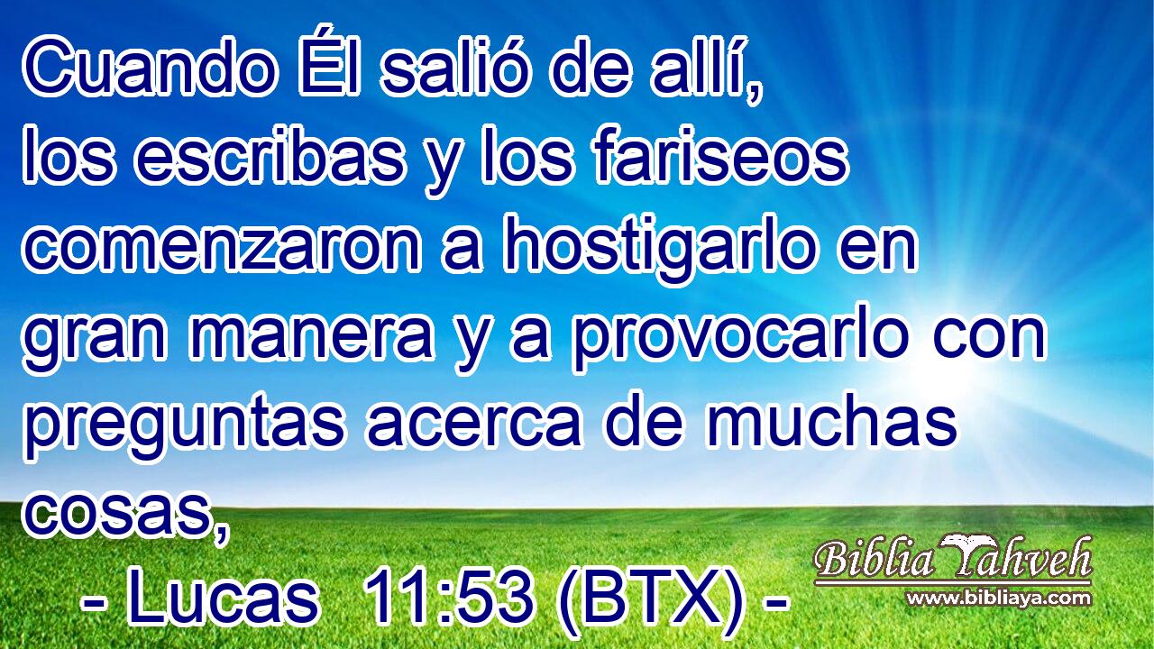 Cuando Él salió de allí, los escribas y los fariseos comenzaron a hostigarlo en gran manera y a provocarlo con preguntas acerca de muchas cosas,