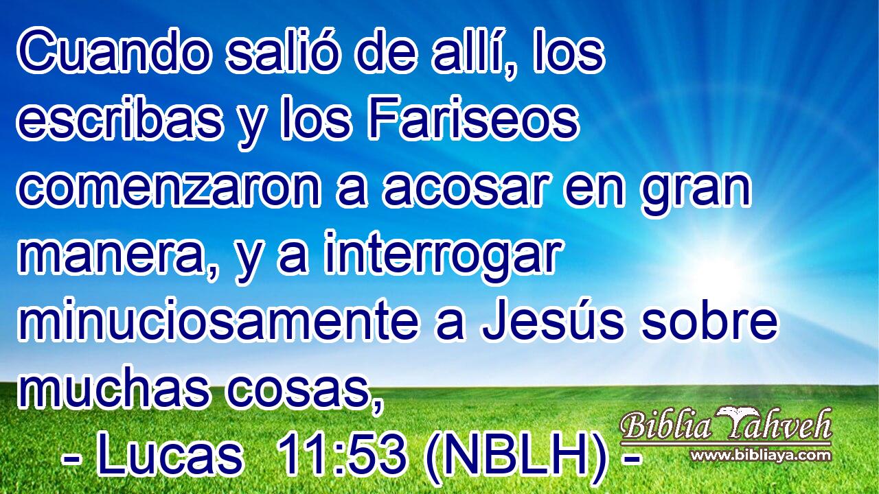  Cuando salió de allí, los escribas y los Fariseos comenzaron a acosar en gran manera, y a interrogar minuciosamente a Jesús sobre muchas cosas, 
