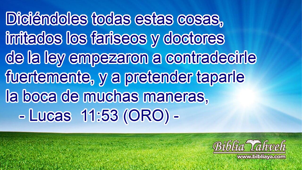  Diciéndoles todas estas cosas, irritados los fariseos y doctores de la ley empezaron a contradecirle fuertemente, y a pretender taparle la boca de muchas maneras, 