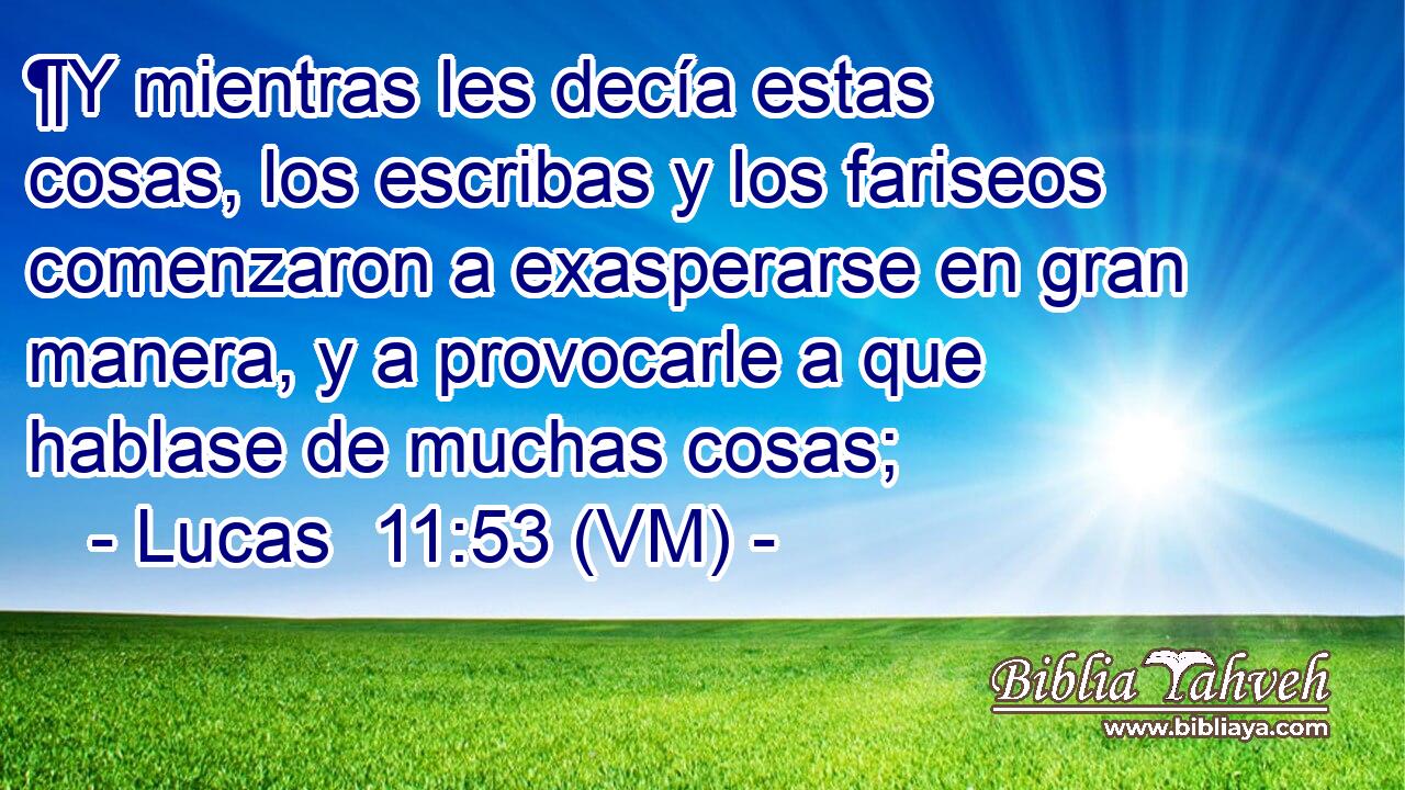  ¶Y mientras les decía estas cosas, los escribas y los fariseos comenzaron a exasperarse en gran manera, y a provocarle a que hablase de muchas cosas; 