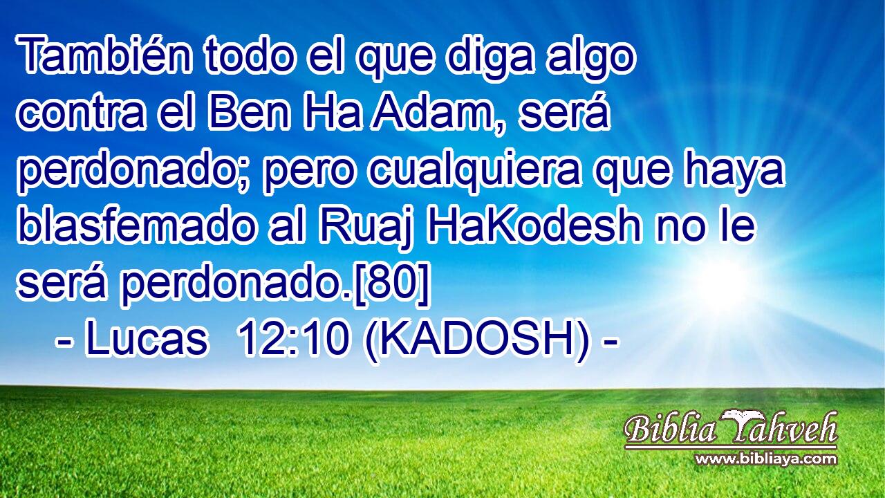  También todo el que diga algo contra el Ben Ha Adam, será perdonado; pero cualquiera que haya blasfemado al Ruaj HaKodesh no le será perdonado.[80] 