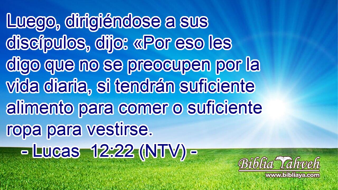 Luego, dirigiéndose a sus discípulos, dijo: «Por eso les digo que no se preocupen por la vida diaria, si tendrán suficiente alimento para comer o suficiente ropa para vestirse.
