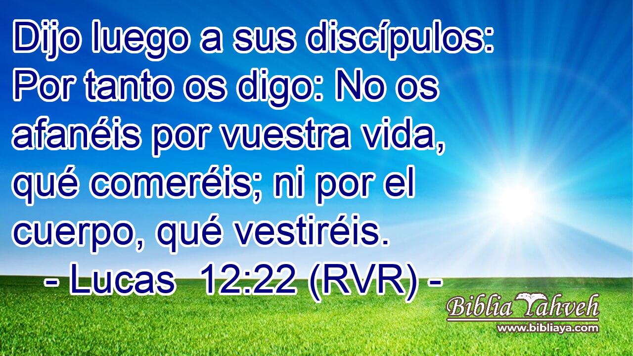 Dijo luego a sus discípulos: Por tanto os digo: No os afanéis por vuestra vida, qué comeréis; ni por el cuerpo, qué vestiréis.