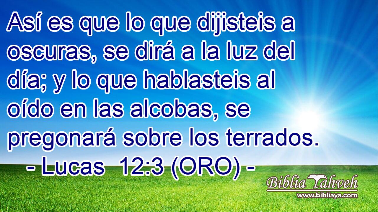  Así es que lo que dijisteis a oscuras, se dirá a la luz del día; y lo que hablasteis al oído en las alcobas, se pregonará sobre los terrados. 
