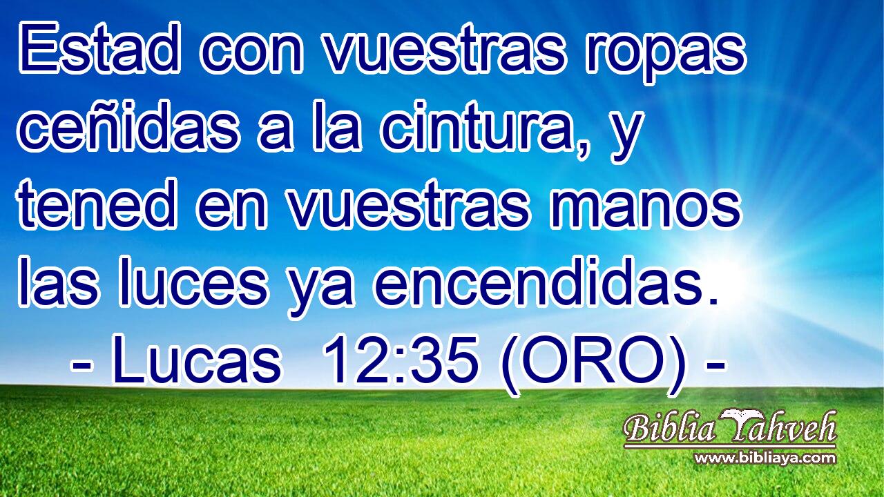  Estad con vuestras ropas ceñidas a la cintura, y tened en vuestras manos las luces ya encendidas. 