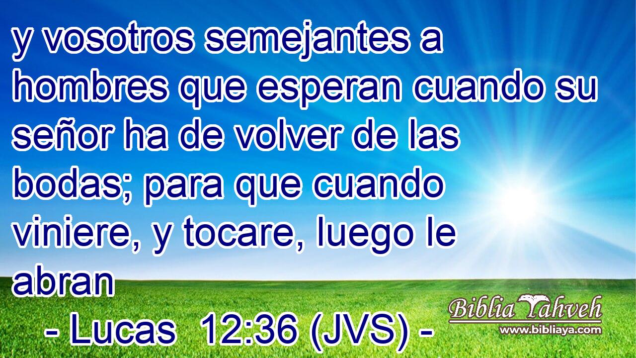y vosotros semejantes a hombres que esperan cuando su señor ha de volver de las bodas; para que cuando viniere, y tocare, luego le abran