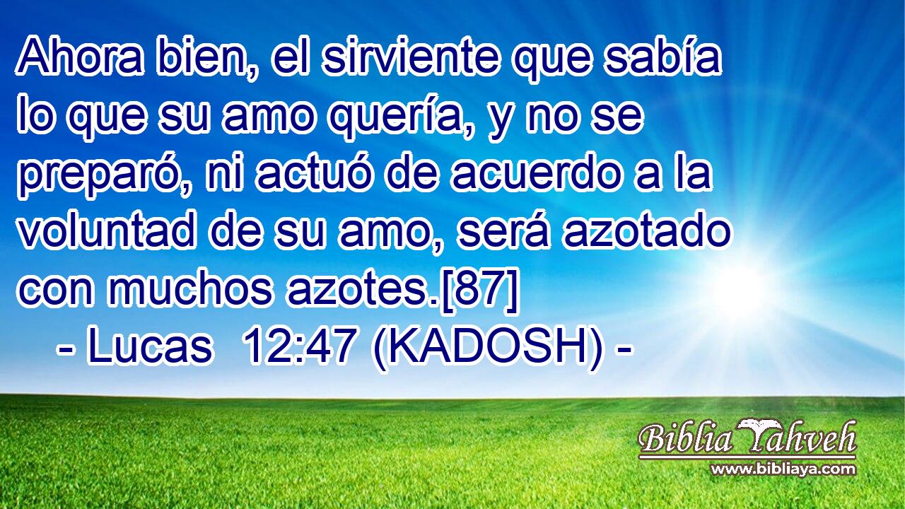  Ahora bien, el sirviente que sabía lo que su amo quería, y no se preparó, ni actuó de acuerdo a la voluntad de su amo, será azotado con muchos azotes.[87] 