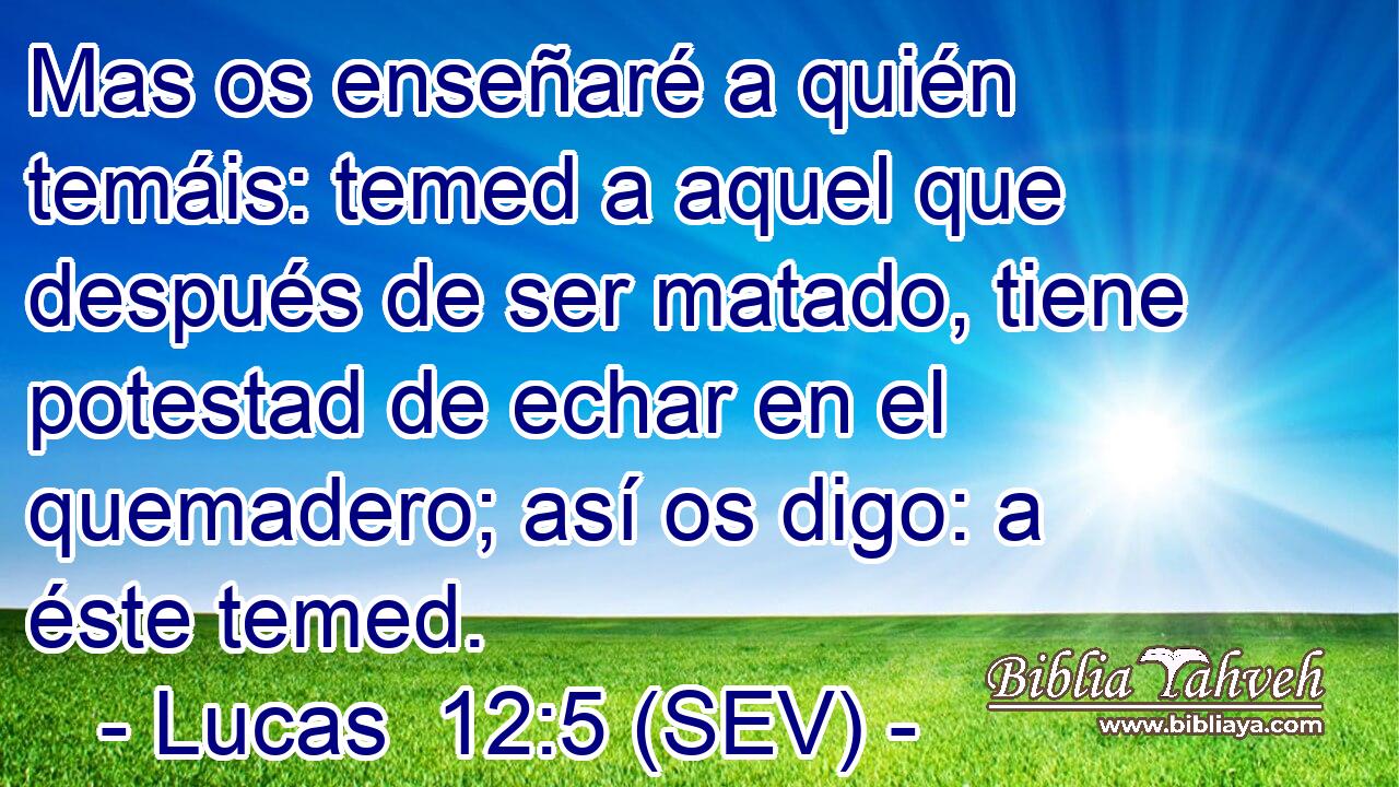 Mas os enseñaré a quién temáis: temed a aquel que después de ser matado, tiene potestad de echar en el quemadero; así os digo: a éste temed.