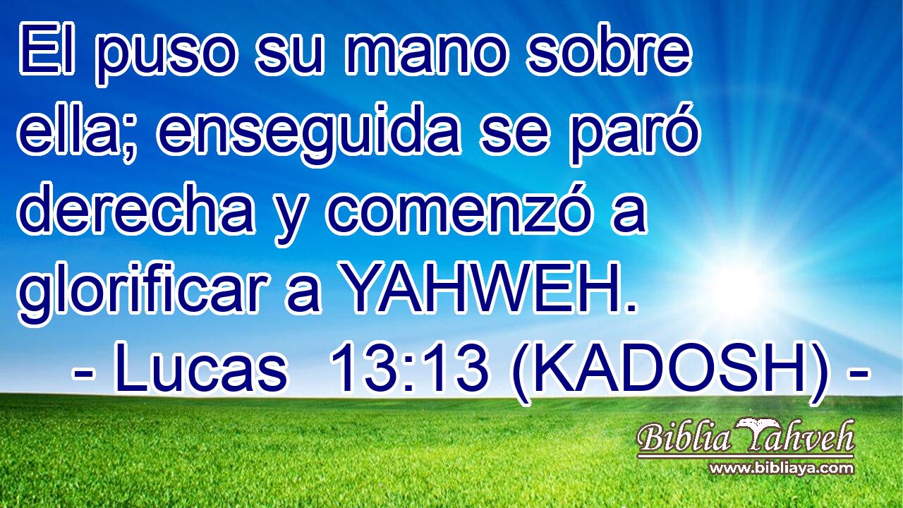  El puso su mano sobre ella; enseguida se paró derecha y comenzó a glorificar a YAHWEH. 