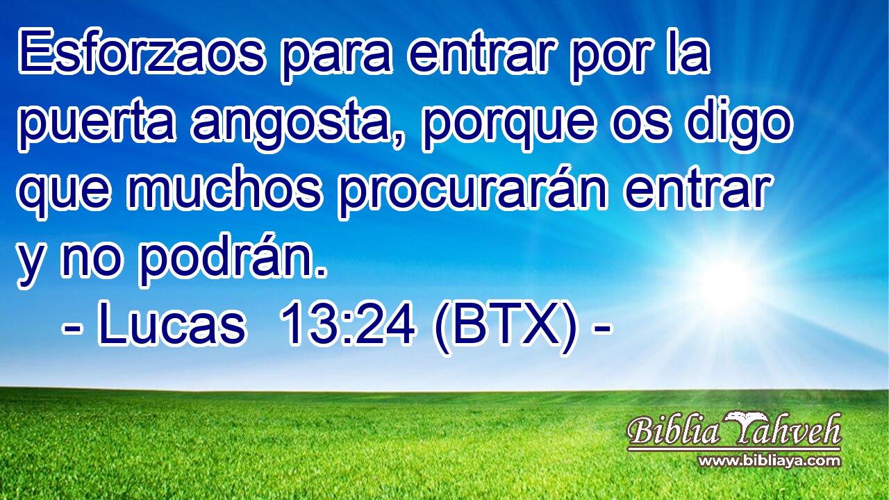 Esforzaos para entrar por la puerta angosta, porque os digo que muchos procurarán entrar y no podrán.