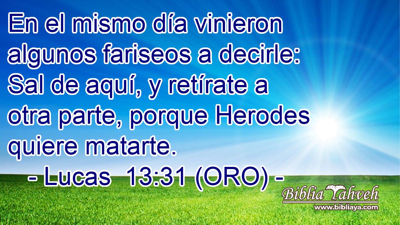  En el mismo día vinieron algunos fariseos a decirle: Sal de aquí, y retírate a otra parte, porque Herodes quiere matarte. 