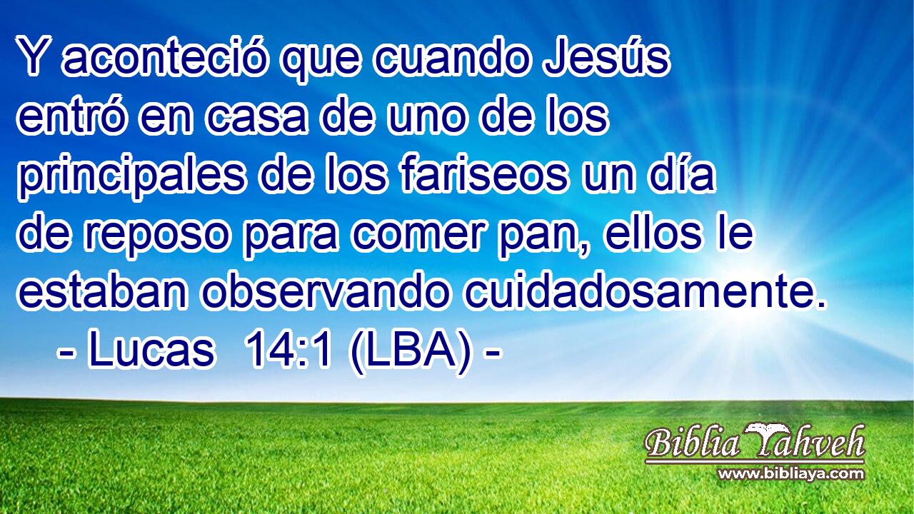 Y aconteció que cuando Jesús entró en casa de uno de los principales de los fariseos un día de reposo para comer pan, ellos le estaban observando cuidadosamente.