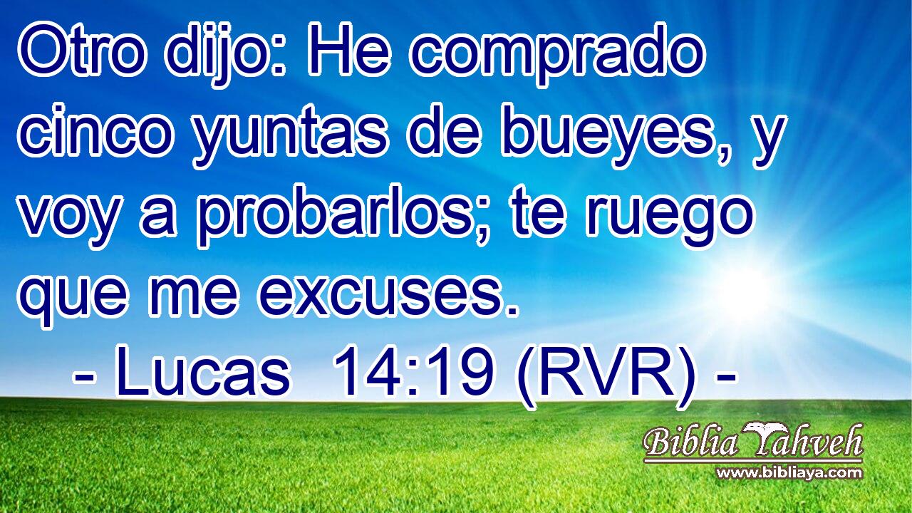 Otro dijo: He comprado cinco yuntas de bueyes, y voy a probarlos; te ruego que me excuses.