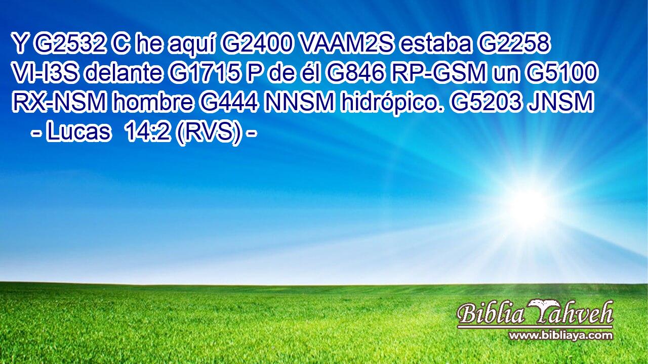 Y G2532 C he aquí G2400 VAAM2S estaba G2258 VI-I3S delante G1715 P de él G846 RP-GSM un G5100 RX-NSM hombre G444 NNSM hidrópico. G5203 JNSM 