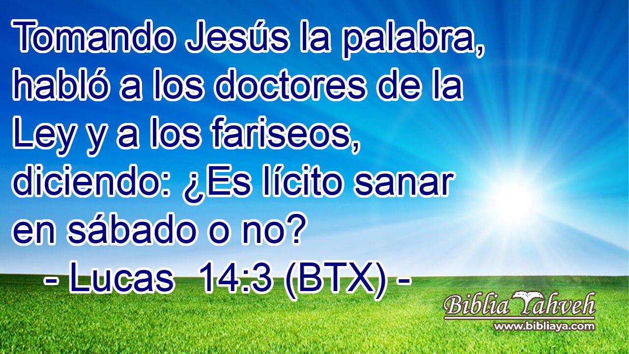 Tomando Jesús la palabra, habló a los doctores de la Ley y a los fariseos, diciendo: ¿Es lícito sanar en sábado o no?