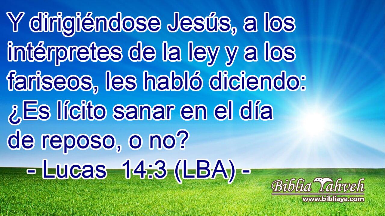 Y dirigiéndose Jesús, a los intérpretes de la ley y a los fariseos, les habló diciendo: ¿Es lícito sanar en el día de reposo, o no?