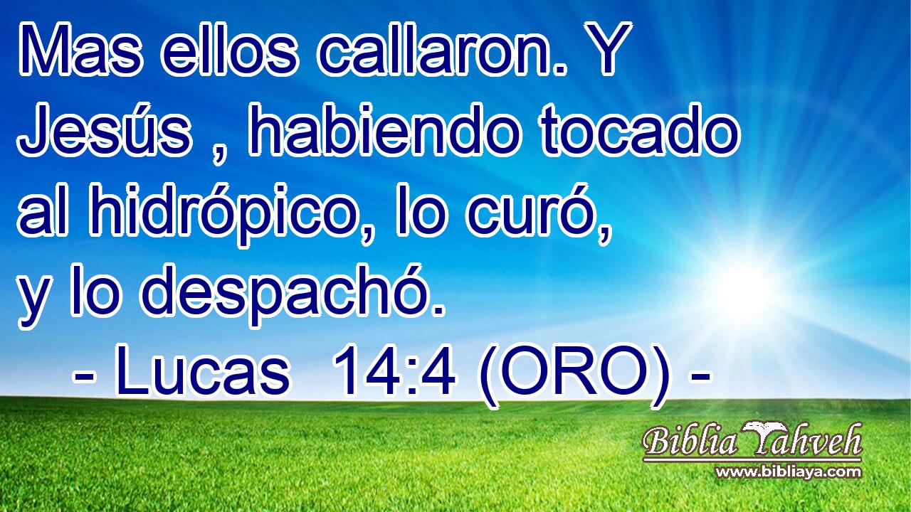  Mas ellos callaron. Y Jesús , habiendo tocado al hidrópico, lo curó, y lo despachó. 