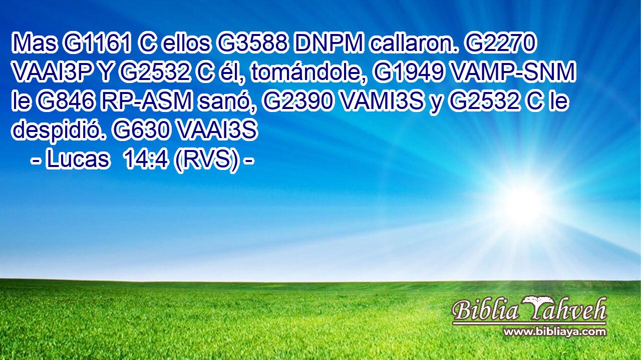 Mas G1161 C ellos G3588 DNPM callaron. G2270 VAAI3P Y G2532 C él, tomándole, G1949 VAMP-SNM le G846 RP-ASM sanó, G2390 VAMI3S y G2532 C le despidió. G630 VAAI3S 