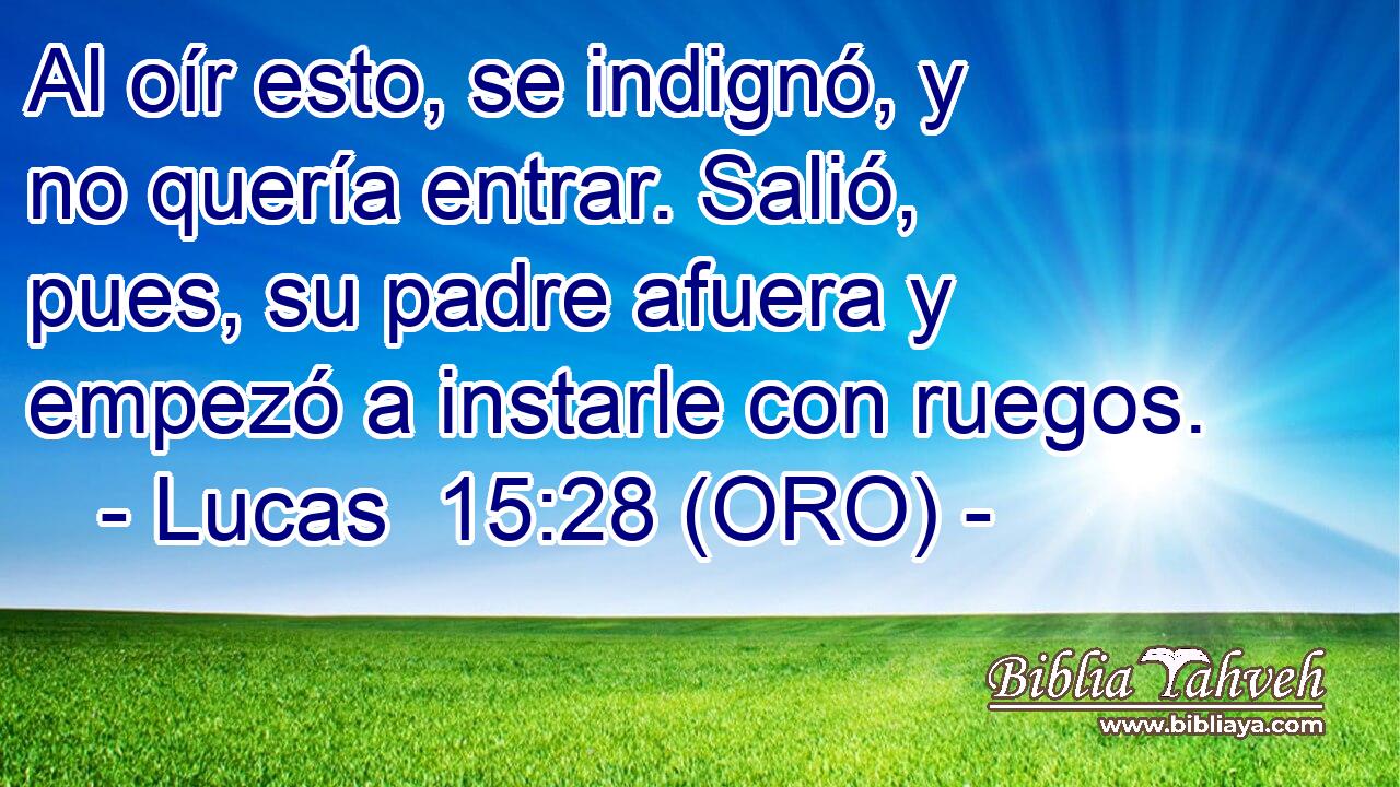  Al oír esto, se indignó, y no quería entrar. Salió, pues, su padre afuera y empezó a instarle con ruegos. 