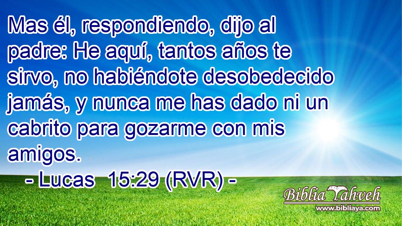 Mas él, respondiendo, dijo al padre: He aquí, tantos años te sirvo, no habiéndote desobedecido jamás, y nunca me has dado ni un cabrito para gozarme con mis amigos.